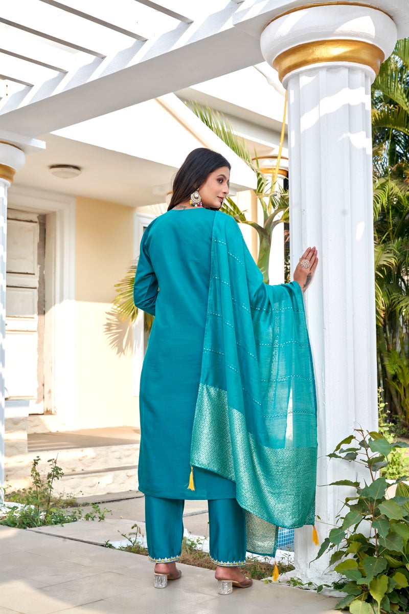 VISHVA CREATION Aqua Embroidered Kurta Set for Women - Image 2